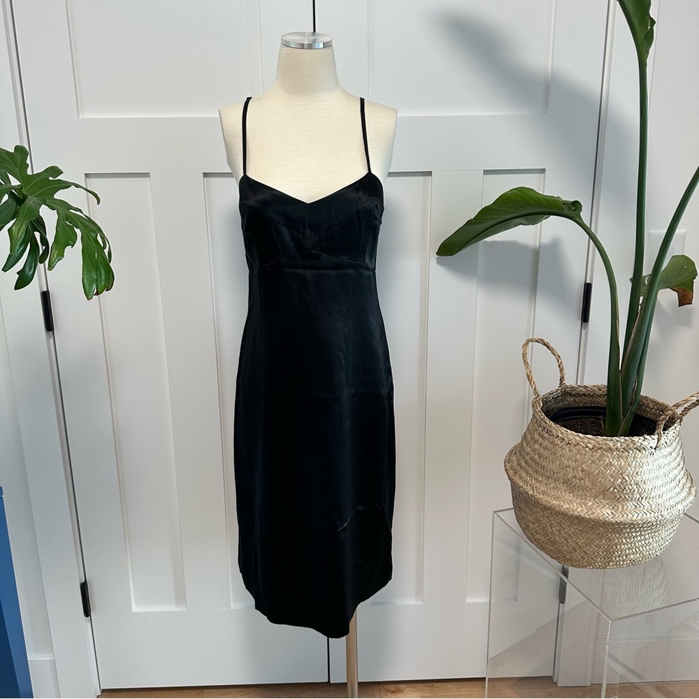 Banana Republic 100% Silk Black Midi Dress with Spaghetti Straps